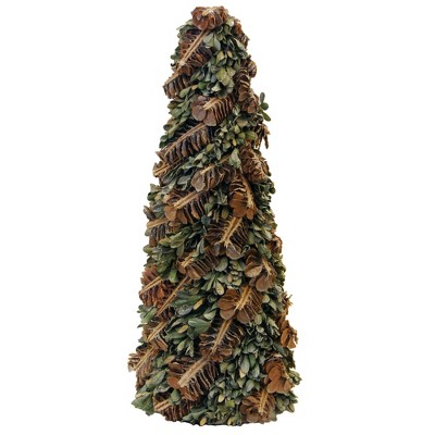 Northlight 16" Pine Cones and Leaves Glittered Cone Tree Christmas Tabletop Decoration
