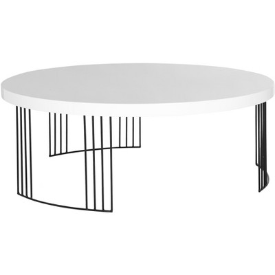 Transitional Round Black and White Wood & Metal Coffee Table