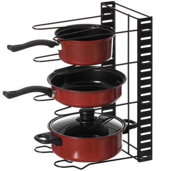 Basicwise Black Iron Pan Organizer 8 Adjustable Tiers, Kitchen Pans and Pot Organizer