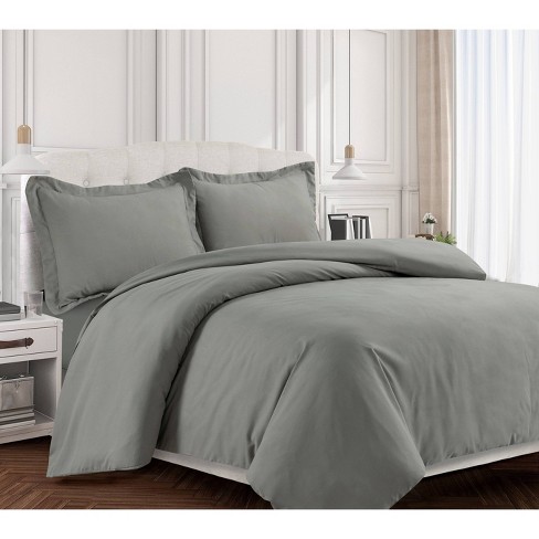 3pc Queen Valencia Microfiber Oversized Duvet Cover Set Silver Gray ...