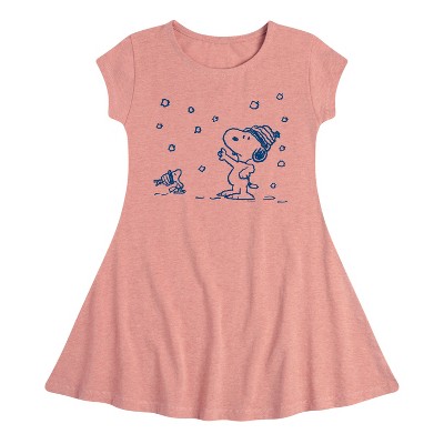 Girls' - Peanuts - Snow Snoopy And Woodstock Fit & Flair Cap Sleeve Graphic Dress
