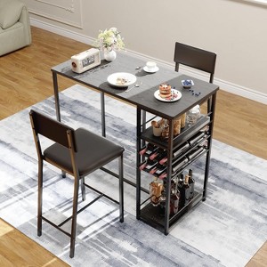 Dining Table Set for 2, High Top Bar Table and Chairs Set, Open Storage Shelves, Built-in Cup Holder & Wine Rack, for Small Kitchens, Apartments - 1 of 4
