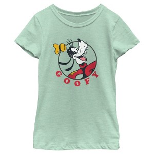 Girl's Mickey & Friends Goofy Circle Portrait T-Shirt - 1 of 4