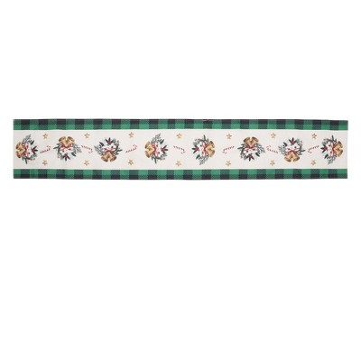 Unique Bargains Christmas Table Runner Green White Black 72"x13" 1 Pc