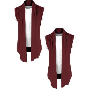 Lars Amadeus Men's Open Front Asymetric Hem Sleeveless Cardigan Vest 2 Packs - 1 of 4