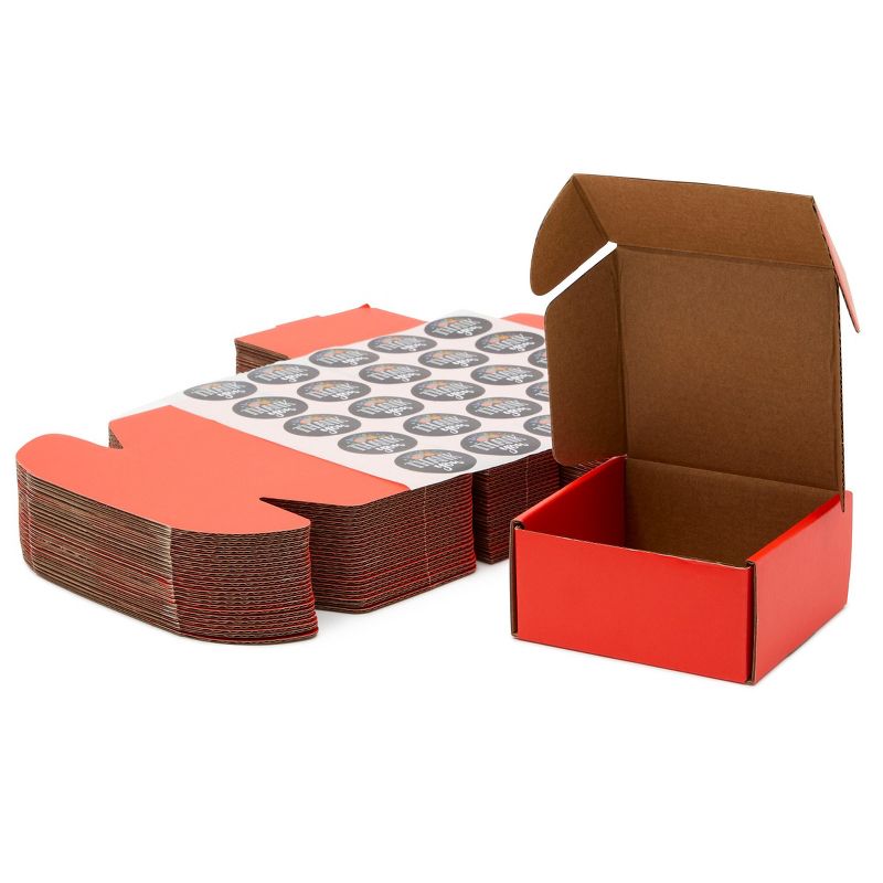 Stockroom Plus 25 Pack Red Cardboard Box Mailers with Thank You Stickers, Shipping Boxes, 4x4x2 in, 3 of 7