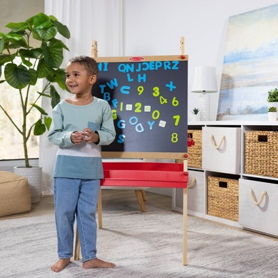 Deluxe Magnetic Wooden Art Easel with Chalkboard and Dry-Erase Board