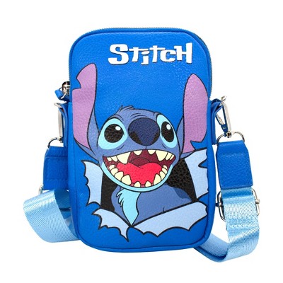 Disney Wallet, Phone Bag Holder, Lilo and Stitch, Stitch Smiling Face Close Up, Blue, Vegan Leather