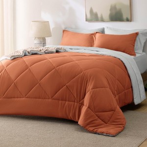 5/7 Pcs Bed in a Bag with Contrast Color Solid Design Bedding Set - 1 of 4