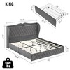 Queen Size Grey Velvet Bed Frame with 4 Convenient Storage Drawers, Wingback Headboard with Charging Station - 2 of 4