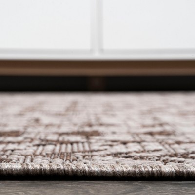 Beige and Brown Geometric Bohemian Indoor/Outdoor Area Rug