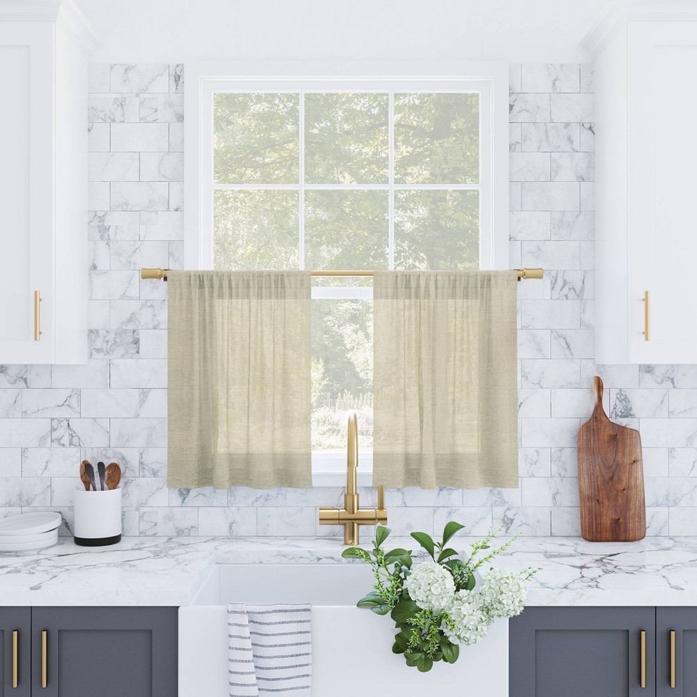 Photos - Curtain Rod / Track Set of 2  Slub Textured Linen Blend Cafe Curtain Tiers Off White - Archaeo: Kitchen & Tier Curtains, Rod Pocket(56"x36")