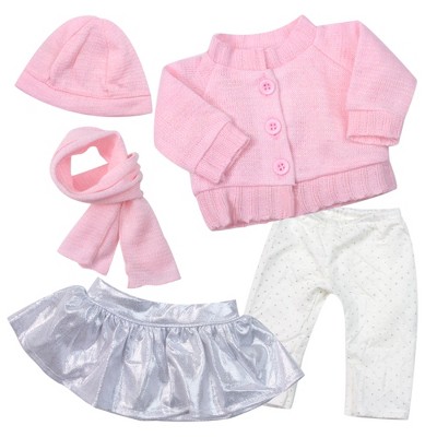 Sophia’s Skirt, Cardigan, Leggings, Hat & Scarf Outfit for 18” Dolls, Silver