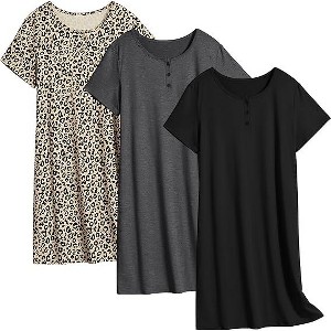Ekouaer 3 Pack Women's Sleepshirts Soft Sleepwear Short Sleeve T-Shirt Nightgowns Casual Sleepdress Nightshirts - 1 of 1