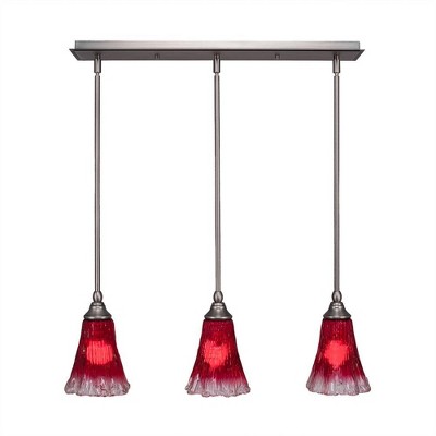 Toltec Lighting Any 3 - Light Chandelier in  Brushed Nickel with 5.5" Fluted Raspberry Crystal Shade
