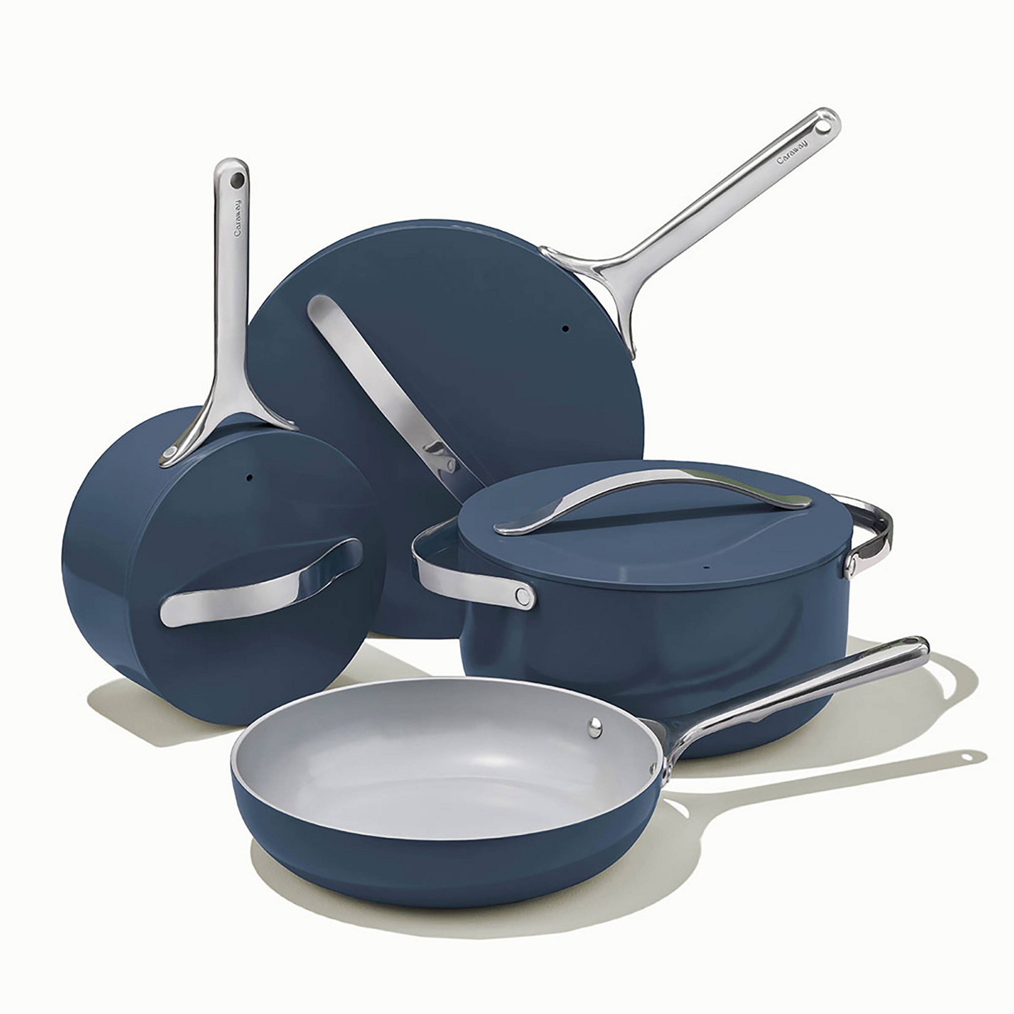Caraway Home 12pc Cookware Box Set Navy: Nonstick Ceramic, Stainless Steel Handles, Includes Pot Lid Organizer, Dutch Oven
