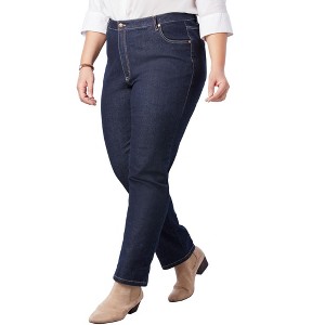 Woman Within Tall Straight-Leg Stretch Denim Five-Pocket Jeans - 1 of 4