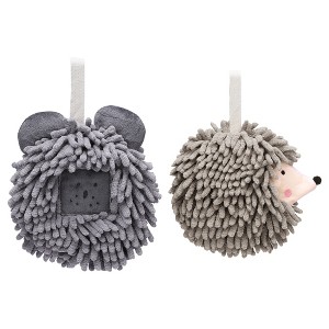 REGALWOVEN Chenille Fuzzy Ball Cute Cartoon Decorative Hand Drying Hanging Hand Towel for Bathroom 7" x 7" 2 Pcs - 1 of 4