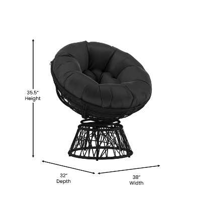Black Woven Wicker Papasan Swivel Chair with Cushion