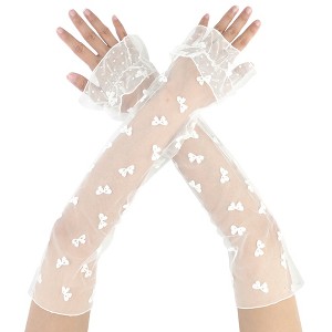 INSPIRE CHIC Women's Long Polka Point Bowknot Lace Pleated Fingerness Arm Sleeves Gloves 1 Pair - 1 of 4
