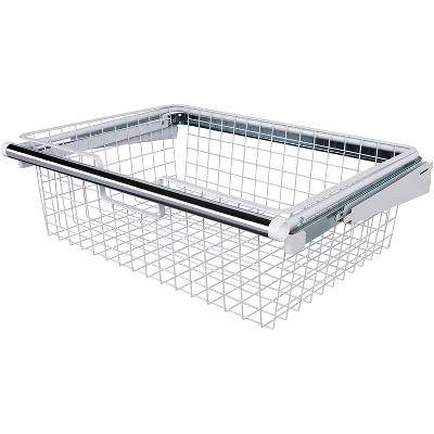 Rubbermaid Portable Metal Wire Sliding Hanging Storage Basket for Closet Organizer Kits, White