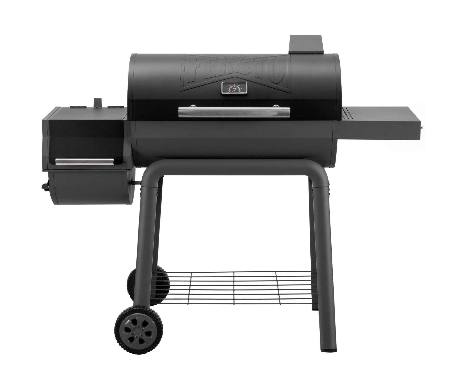 Feasto Charcoal Grill with Offset Smoker Grill and Side Table, 30-In Heavy-Duty BBQ Grill, Black