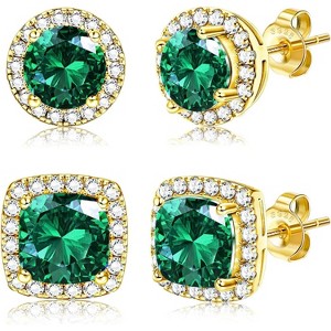 Hayoso 18K Gold Plated Halo Stud Earrings 925 Sterling Silver Cubic Zirconia Stud Earrings Round Square Diamonique Stud - 1 of 4