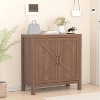 Jojoka Farmhouse Storage Cabinet,X-Shaped Double Door Kitchen Storage with 2 Adjustable Shelves for Living Room,Oak - 2 of 4