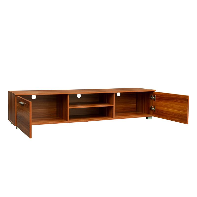CRO Decor Walnut TV Stand for 70'' TV Stands with 2 Storage Cabinet Open Shelves, 4 of 11