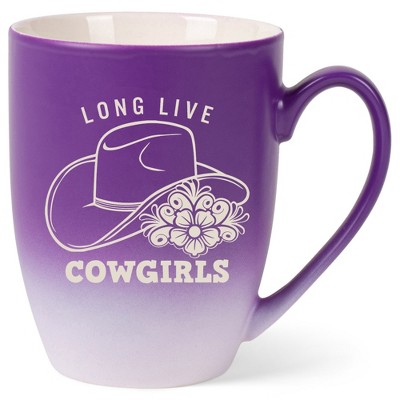 100 North Floral Western Hat 10 Ounce Purple and White Two Toned Ombre, Comfortably Fits Your Hands, Ceramic Tea Coffee Cup Mug, Long Live Cowgirls