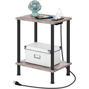 Side Table with Charging Station, End Table with USB Ports and Outlet, Nightstand with 2-Layer Storage Shelves - 1 of 4