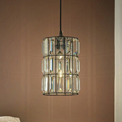 ALOADECOR 1-Light 7'' Modern Glam Matte Black Single Crystal Pendant Light Mini Elegant Crystal Durm Chandelier for Bedroom Kitchen Island