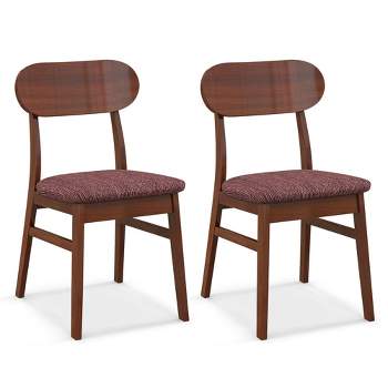 Costway Set of 2 Wooden Dining Chairs Mid-Century Upholstered Fabric Padded Seat Kitchen