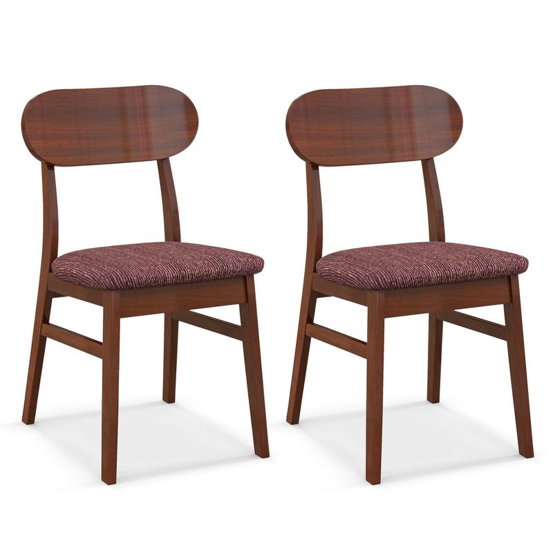 Costway Set of 2 Wooden Dining Chairs Mid-Century Upholstered Fabric Padded Seat Kitchen, 1 of 10