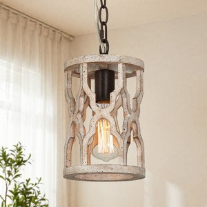 LNC Quaint 1-Lights Farmhouse Cylinder Mini Pendant  Lights, Distressed Greyish White Wood and Rustic Bronze,6.1in/6.5in - 1 of 4