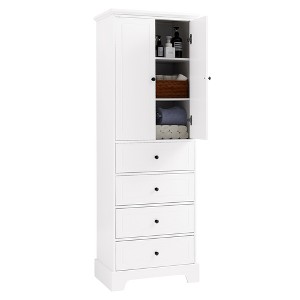 TiramisuBest Storage Cabinet with 2 Doors and 4 Drawers for Bathroom, Office, Adjustable Shelf, MDF Board with Painted Finish, White - 1 of 4