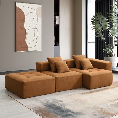 105.5''W Modular Sectional Sofa Couch, L-Shaped 3-Seater Corduroy Sofa Chair, Floor Couch Set - ModernLuxe