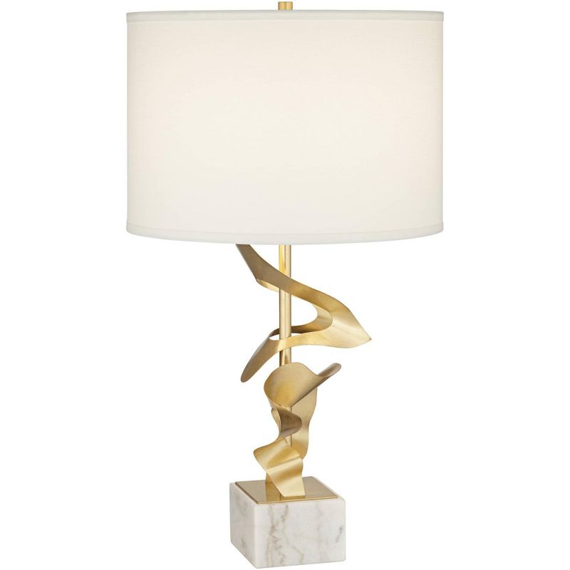 Possini Euro Design Cleo 28 1/2" Tall Abstract Sculpture Modern Glam End Table Lamp Gold Marble Metal Single White Shade Living Room Bedroom Bedside, 1 of 10