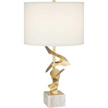 Possini Euro Design Cleo 28 1/2" Tall Abstract Sculpture Modern Glam End Table Lamp Gold Marble Metal Single White Shade Living Room Bedroom Bedside