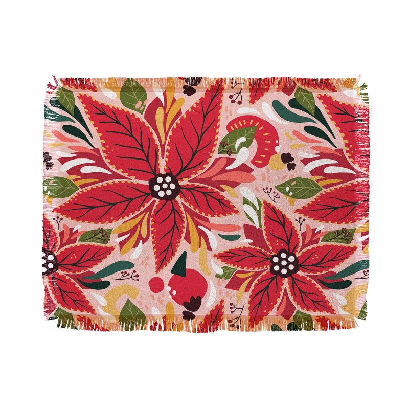 Avenie Abstract Floral Poinsettia Red 56"x46" Woven Throw Blanket - Deny Designs, 1 of 6