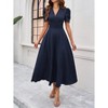 Womens High Waisted V Neck Summer Dress Puff Short Sleeve Casual A Line Flowy Maxi Dress - 3 of 4
