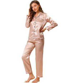 Allegra K Women's Satin Button Down Sleepshirt with Pants Halloween Pajama Set