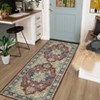 Machine Washable Faux Wool Vintage Floral Printed Area Rug Ultra Thin Low Pile Non Slip Non Shedding Indoor Carpet - 2 of 4