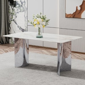 NicBex Dining Room Table for 6 Modern Dining Table Counter Height Table with Curved Base and Imitation Marble for Kitchen - 1 of 4
