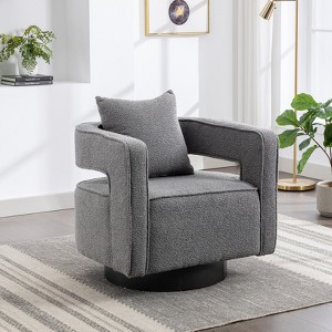 Hrinhom 29"W Modern Swivel Single Sofa Chair,Upholstered Boucle Accent Chair with Pillow - 1 of 4