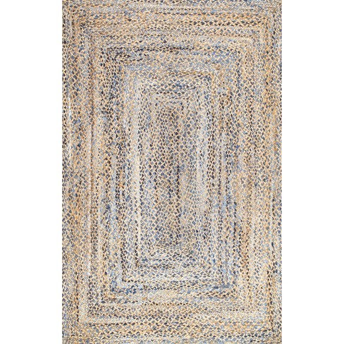 Responsibly Handcrafted Hand Braided Twined Jute And Denim Blue Rug