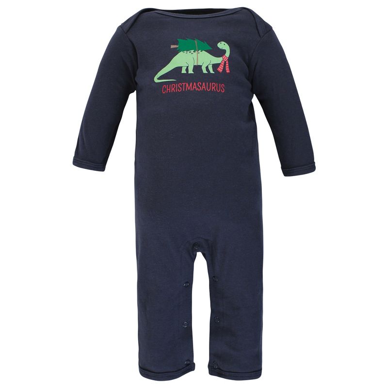 Hudson Baby Infant Boy Cotton Coveralls, Christmasaurus, 4 of 7
