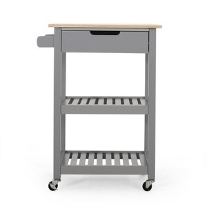 GDFStudio Tattnall Contemporary Kitchen Cart with Wheels and Natural Wood Top - 1 of 4