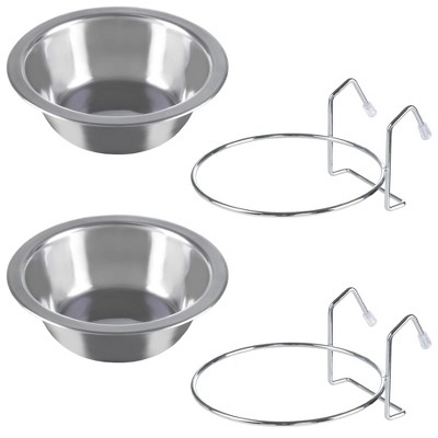 Set of 2 Stainless Steel Elevated Hanging Pet Bowls