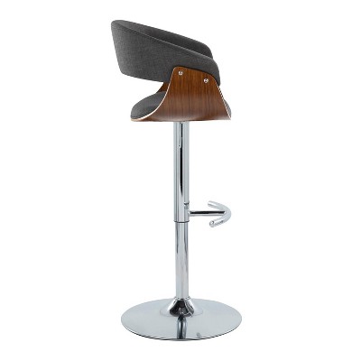 Set of 2 Charcoal Fabric and Chrome Adjustable Swivel Barstools